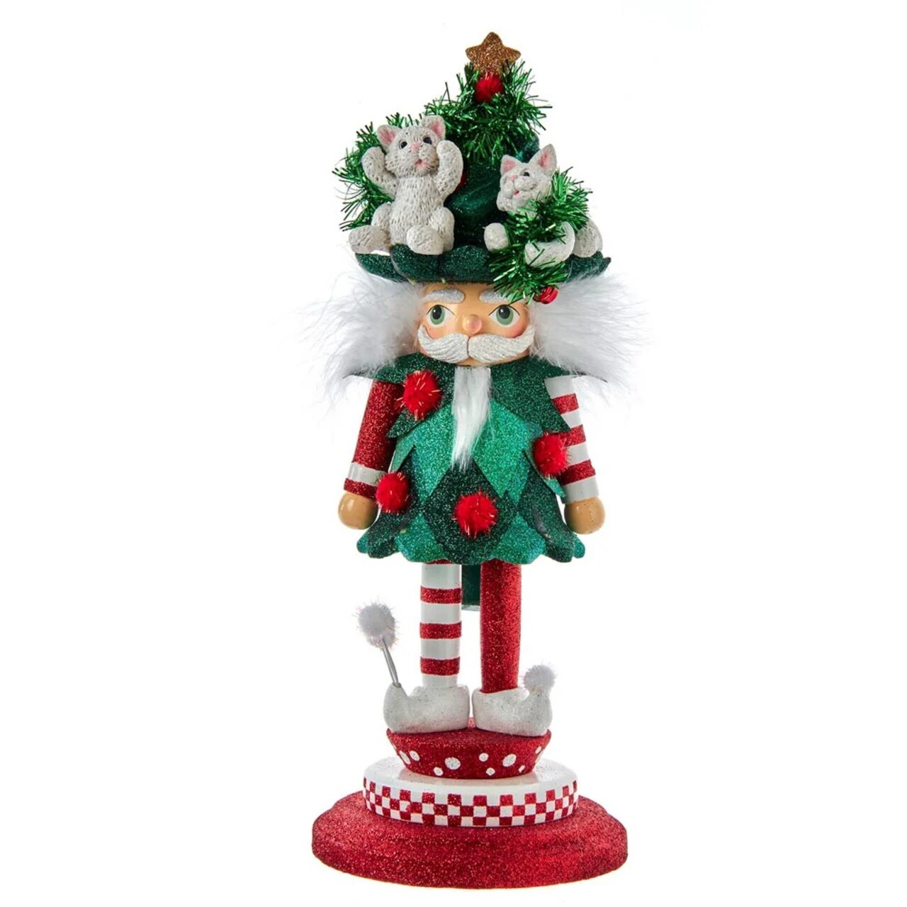 KSA 16.5" Red and Green Cats in Tree Hat Christmas Nutcracker